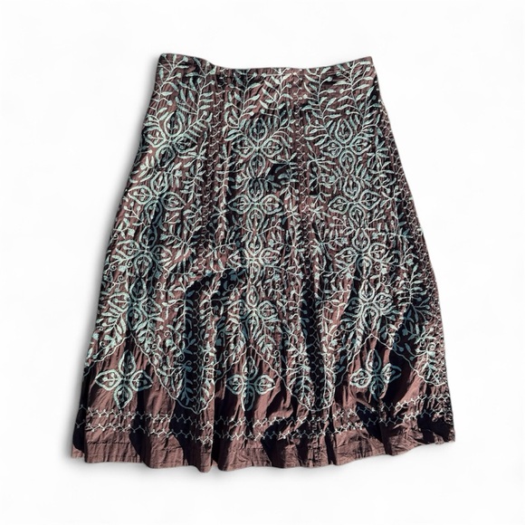 Soft Surroundings Y2K Boho/Western/Indie Brown Skirt with Teal Embroidery - Picture 3 of 6